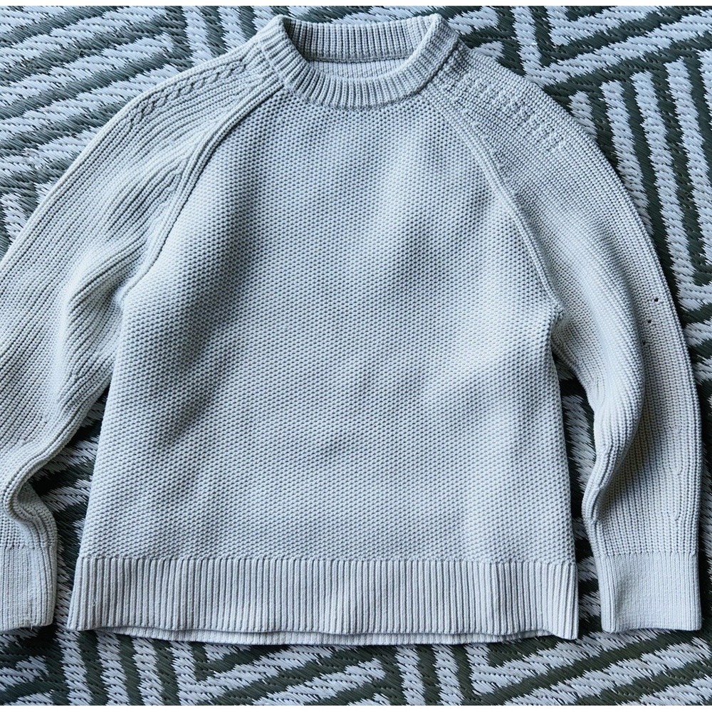 $129 Lululemon Honeycomb Crewneck Sweater 3-D Knit Cotton Bone Small